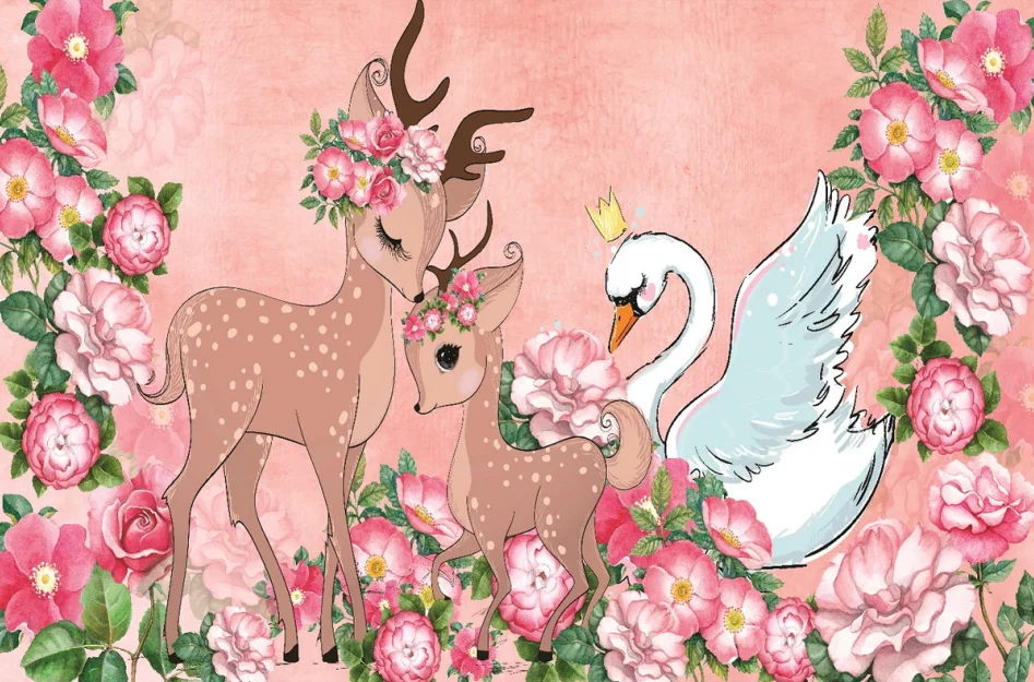 Фон для фотосъемки новорожденных с изображением лебедя розового оленя