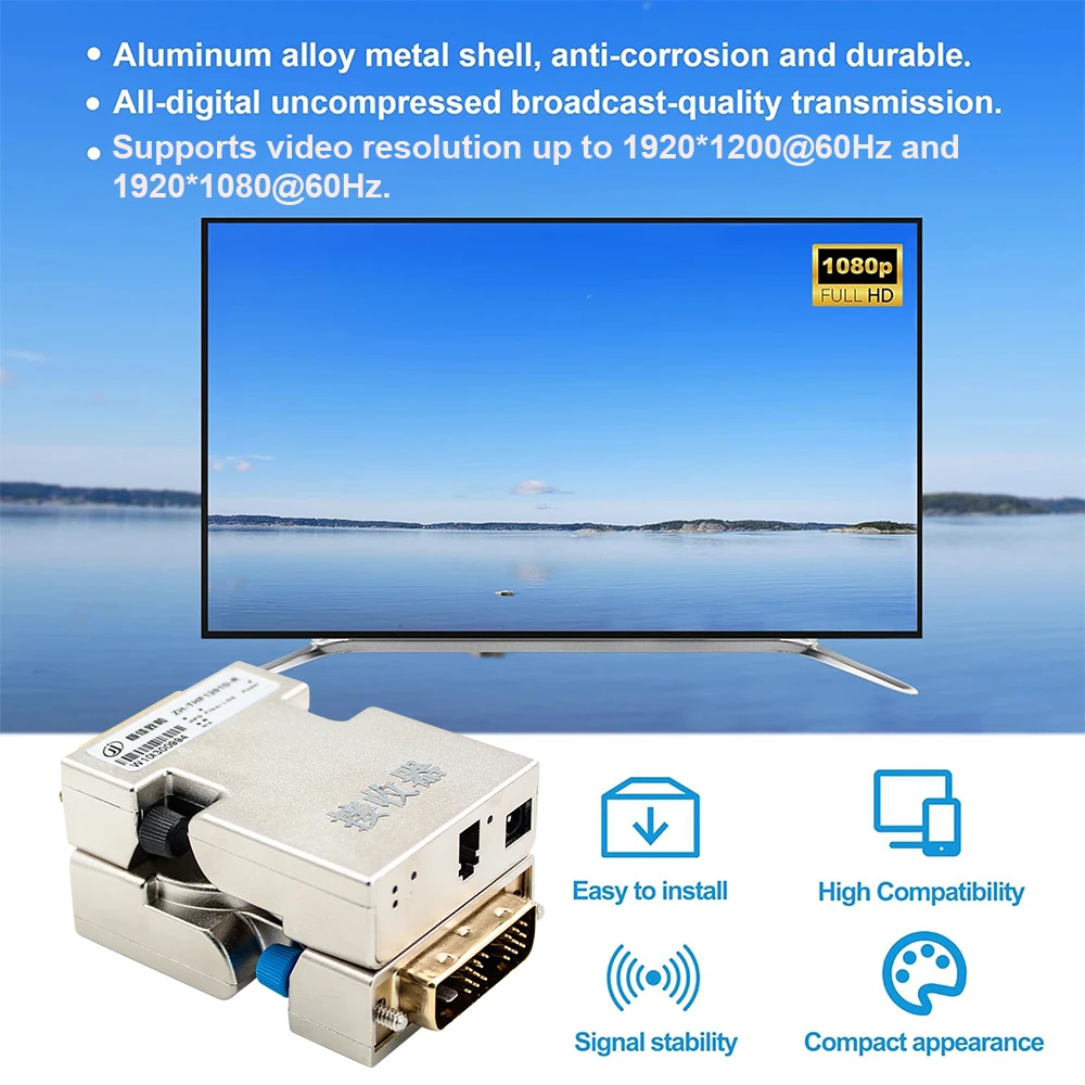 Оптический удлинитель Mini DVI-D 2K@60Hz 1920x1200, видеопередатчик-приемник EDID SMMM, поддержка передачи данных на расстояние до 1500 м (art.: 3920daee23650) - 3920daee23650