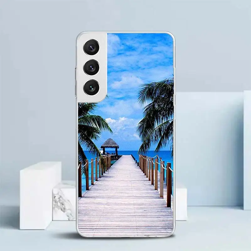 Чехол для Samsung Galaxy S23 S22 S21 Ultra S20 FE S10 Plus мягкий чехол с принтом морской пальмы закат