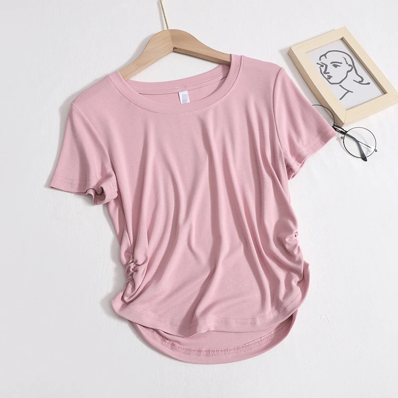 

Женская футболка с круглым вырезом и короткими рукавами, Женский смысл дизайна, тонкий топ с маленькой толпой, корейский стиль, стиль чистого желания, размер