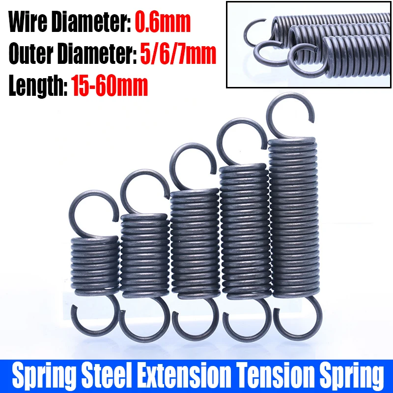 

10PCS 0.6mm Wire Diameter Spring Steel S Hook Extension Tension Spring Coil Spring Hook Spring L=15-60mm Outer Diameter 5/6/7mm