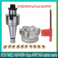 1set nt30 fmb22 724 toolholdersbap400r10pcs apmt1604 carbide inserts face milling cutter housing adapter end mill cnc