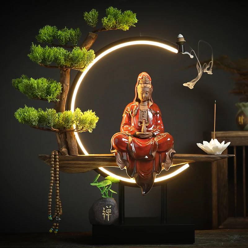 

Светодиодный ная статуя Будды в китайском стиле Guanyin Bodhisattva дзен, украшение для дома, гостиной, настольное украшение