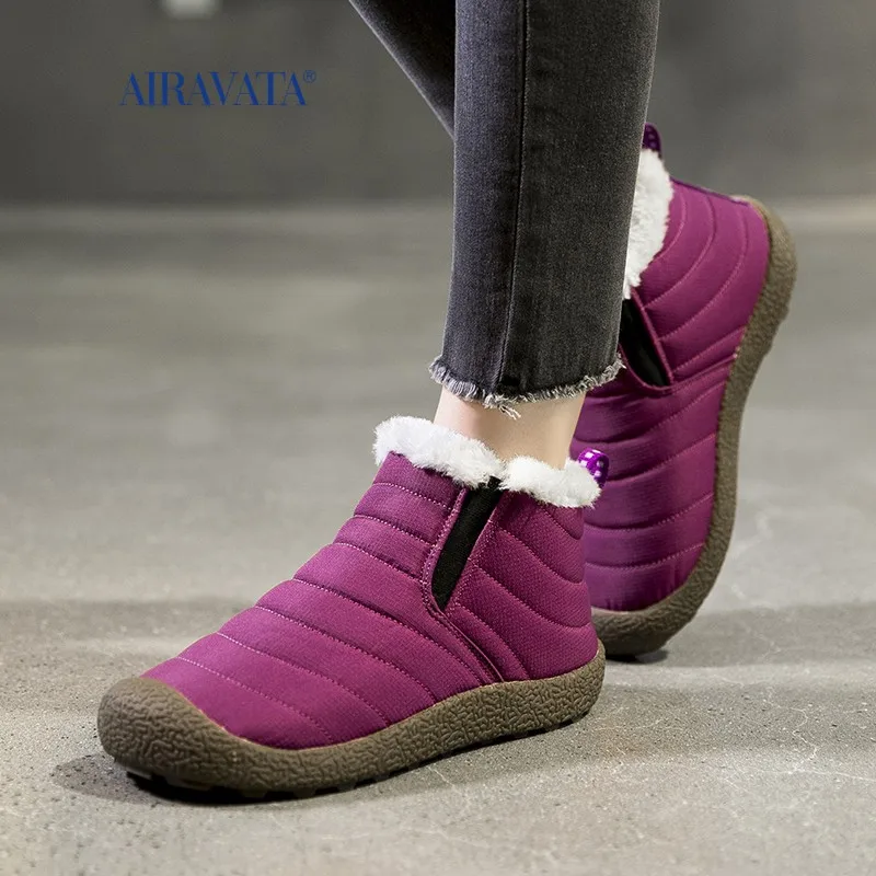 Snow Boots Men Women Shoes Warm Plush Fur Ankle Boots Winter Unisex Slip on Flat Casual Shoes Waterproof Ultralight Footwear