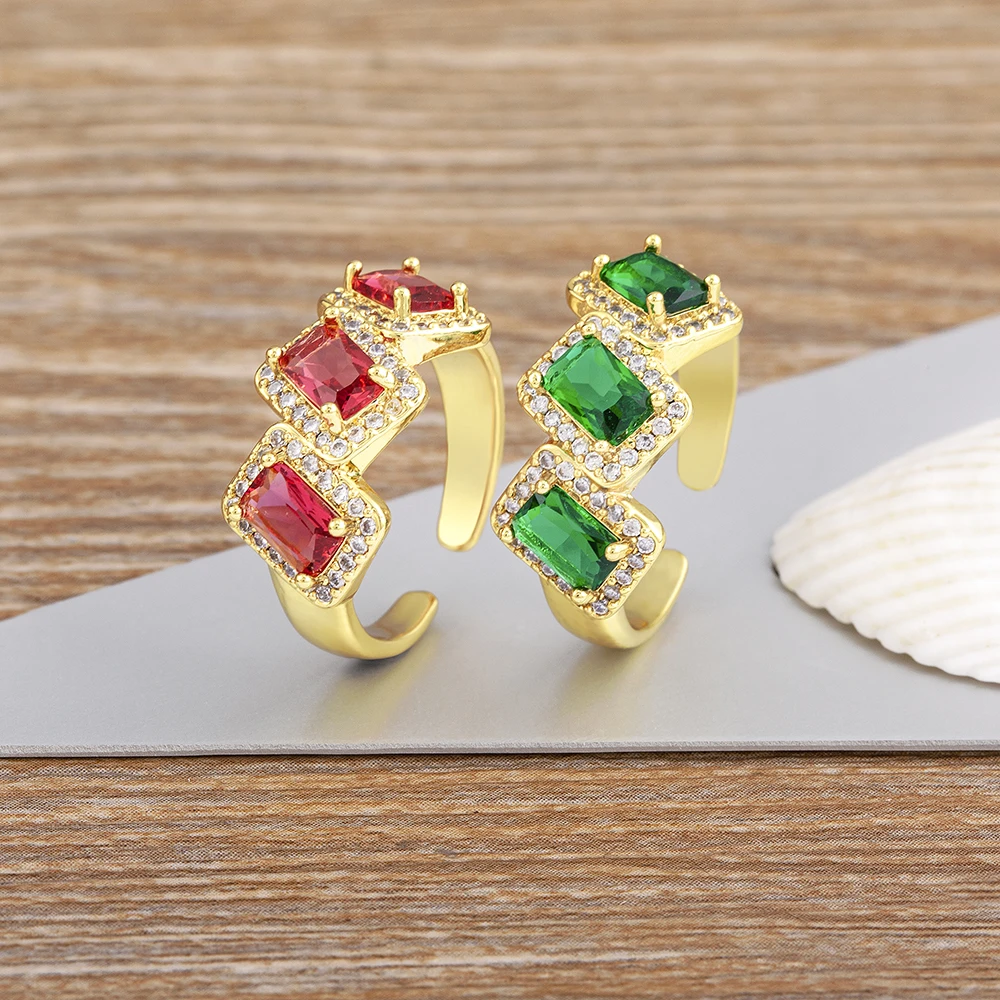 

Nidin Top Quality Rectangle Zircon Ring for Women Geometric Square Shaped Finger Open Adjustable Wedding Bands Fashion Jewelry