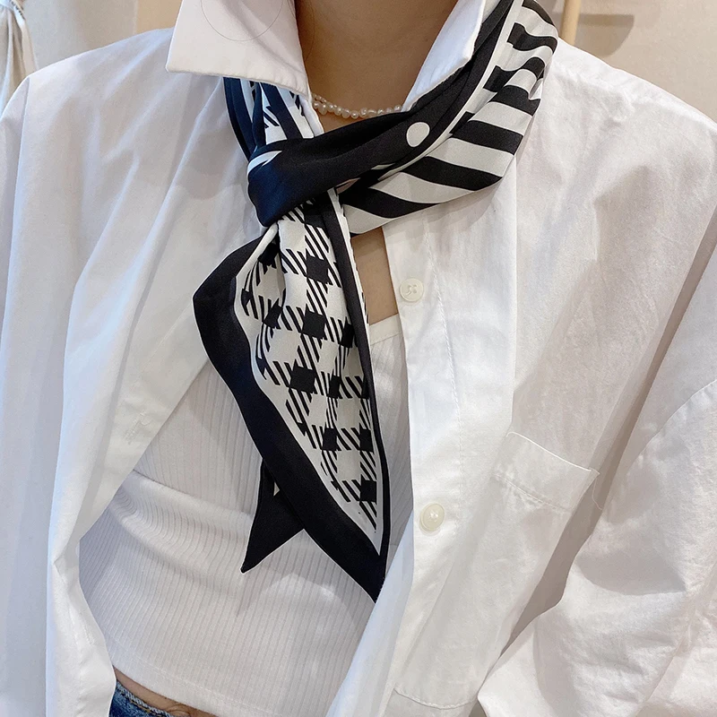 

Luna&Dolphin French Style Big Wide Ribbon 150X13cm Houndstooth Dot Print Long Silky Scarf Headbands Neckerchief Ins Streamer