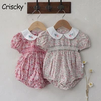 criscky summer cotton baby girl bodysuit floral printing newborn baby clothes short sleeve princess baby girls clothing cute