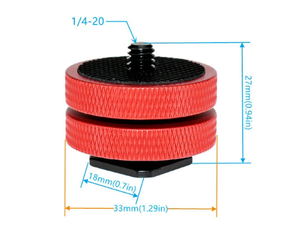 New design red 1/4 double-layer screw metal hot shoe base conversion nut with rubber pad camera flash accessories