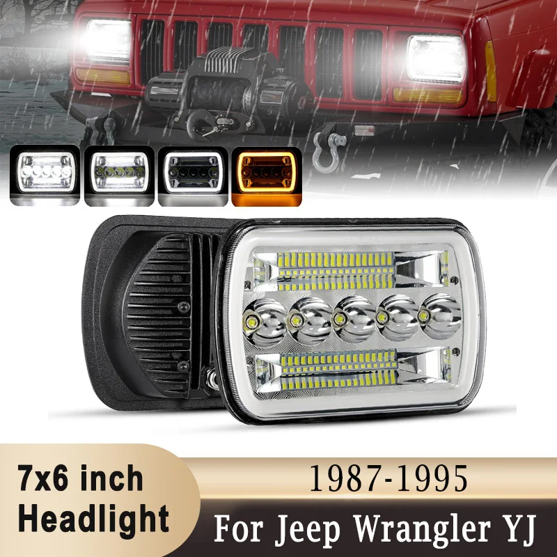 

7x6 inch Car LED Square Headlights Daytime Running Light 6000K Hi-Lo Beam for Jeep Wrangler YJ/Cherokee XJ/MJ Comanche Off-Road