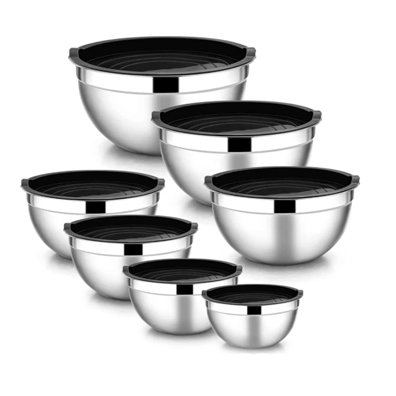 

7 Pieces Mixing Bowl,Stainless Steel Salad Bowl Stackable Serving Bowl With Airtight Lids For Kitchen Cooking Baking,Etc