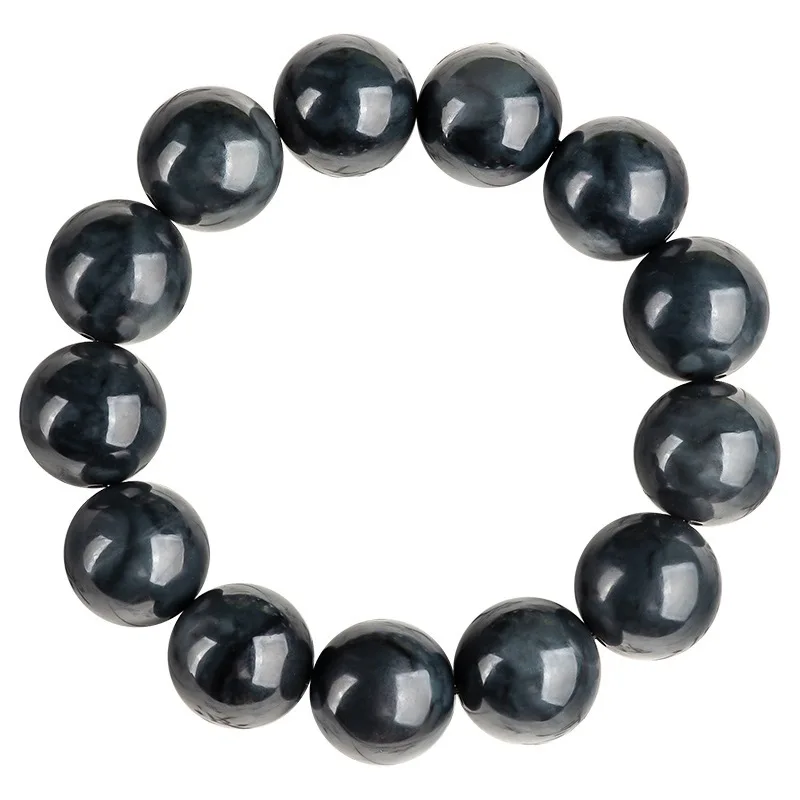 Натуральный нефритовый браслет из нефрита для мужчин и женщин Lucky Black 13 мм круглый