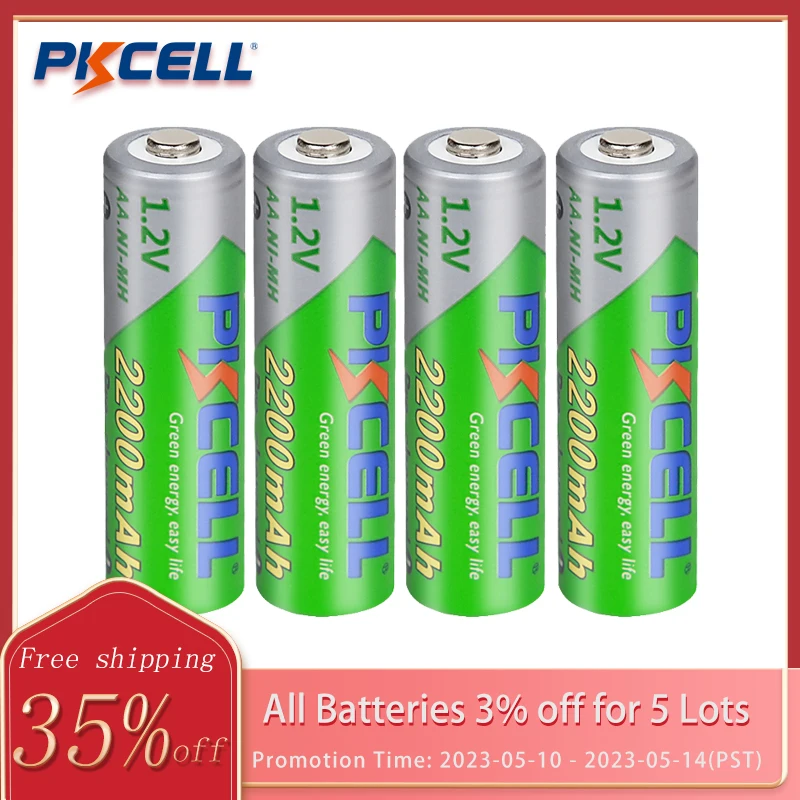 

2/4Pcs PKCell 1.2V 2200mAh AA Rechargeable Battery NIMH AA Low Self discharge Battery LSD Precharged Batteries for Camera Toys