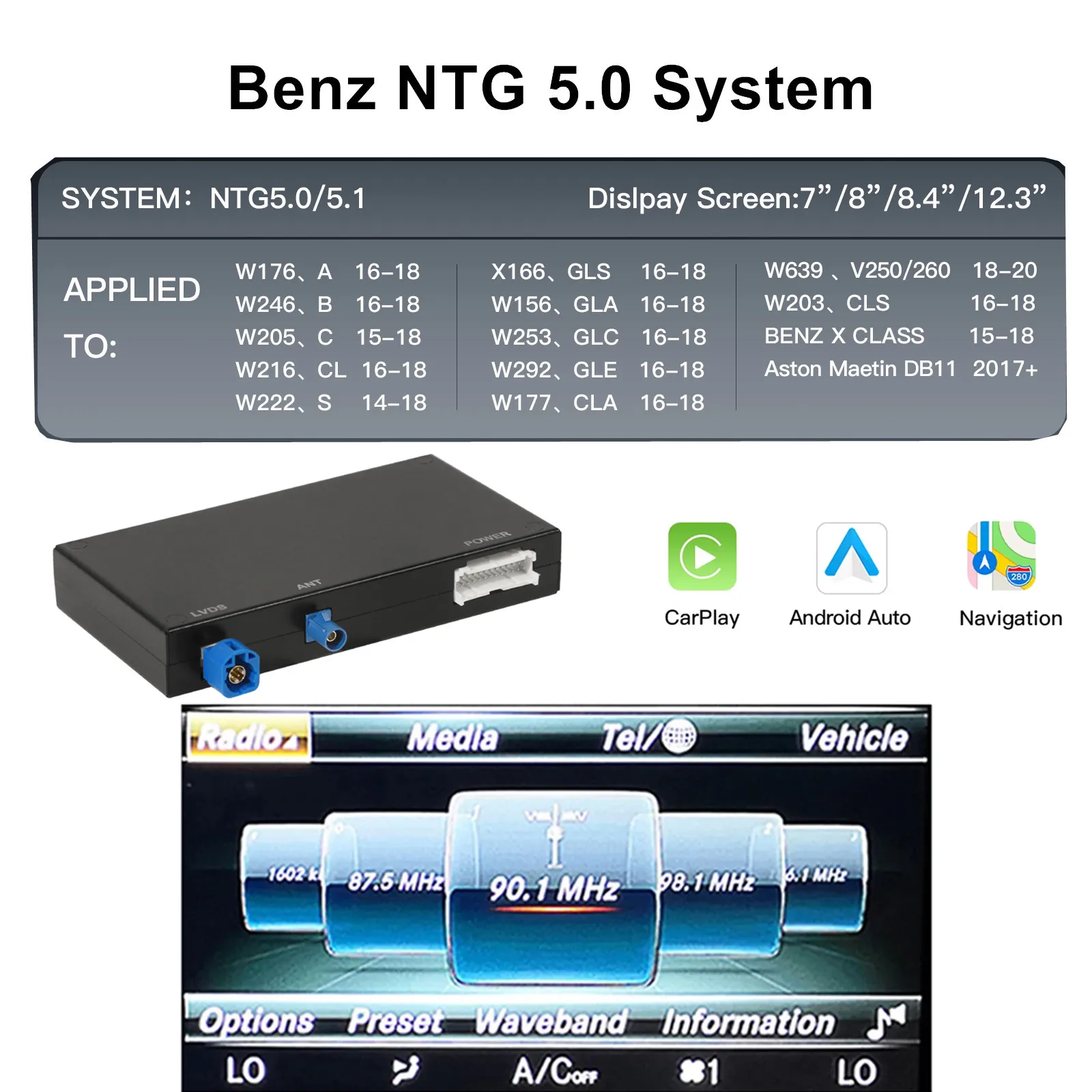 

CARABC Wireless CarPlay Android Auto для Mercedes Benz A B C CL S CLA CLS CLASS GLA GLS GLC GLE V250 V260 DB11 Sprinter NTG5.0