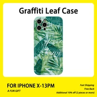 ins new personality graffiti leaves camera lens protection phone case for iphone 13 12 11 pro max x xs xr green shockproof cover