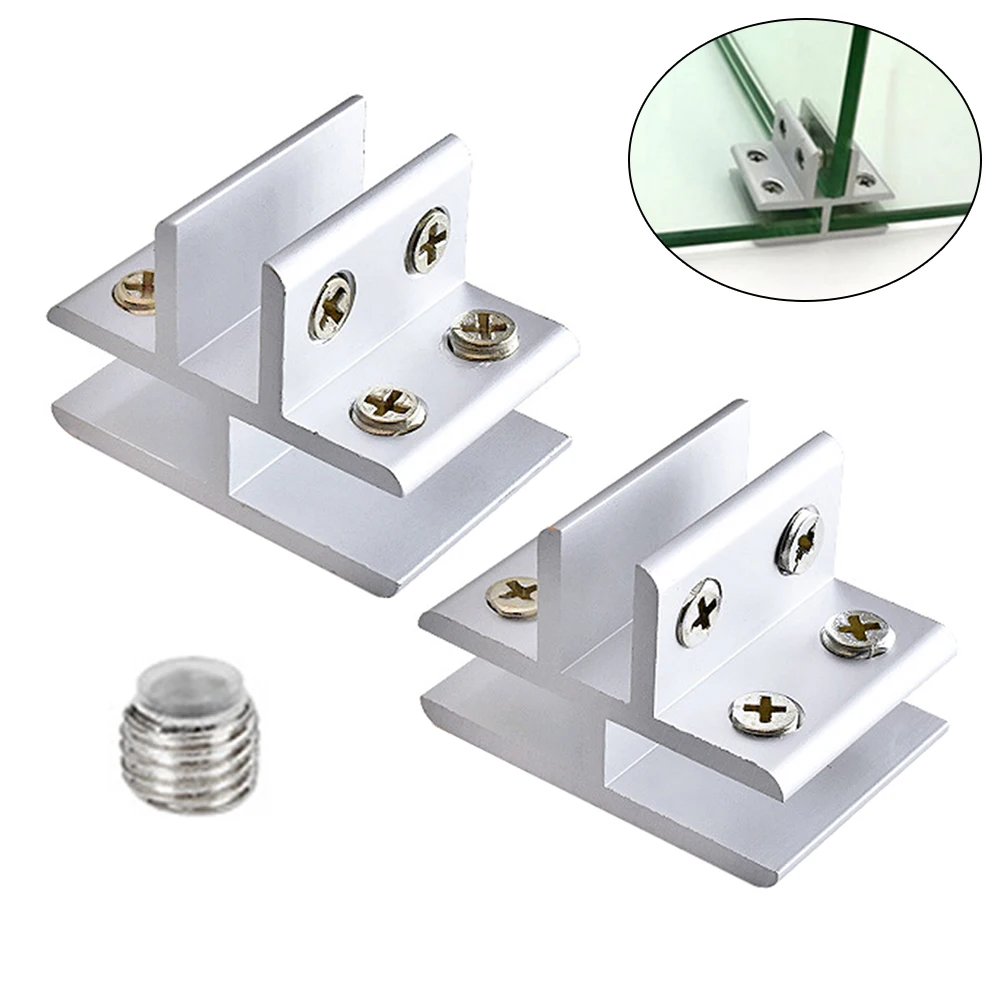

1pc T-shaped Glass Clip 90 Degree Aluminum Alloy Glass Backup Support Bracket 3 Side Panels for DIY Display Stand Glass Fence