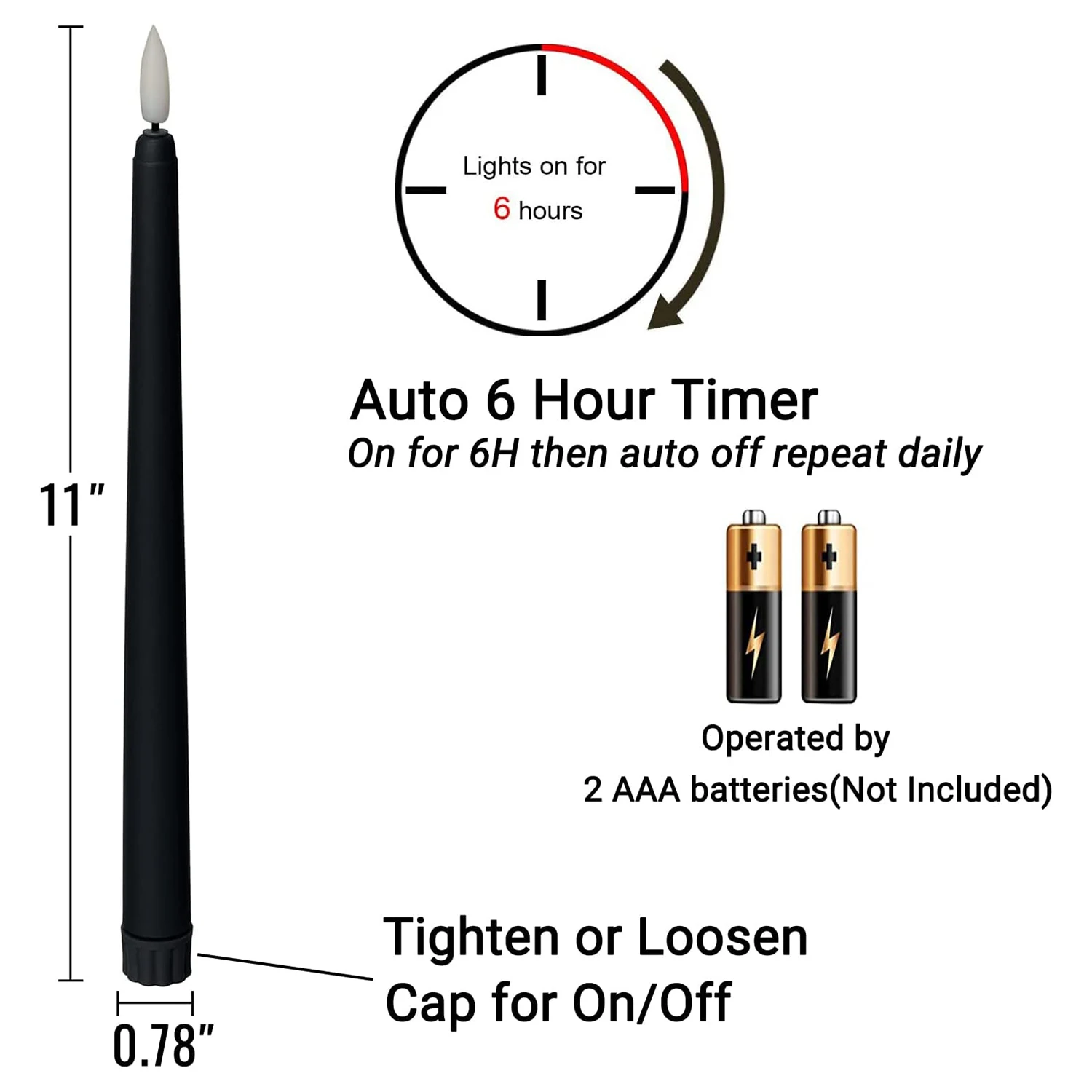 Черные конусные беспламенные Свечи-11 дюймов (около 27 9 см) 6 питание от батареи