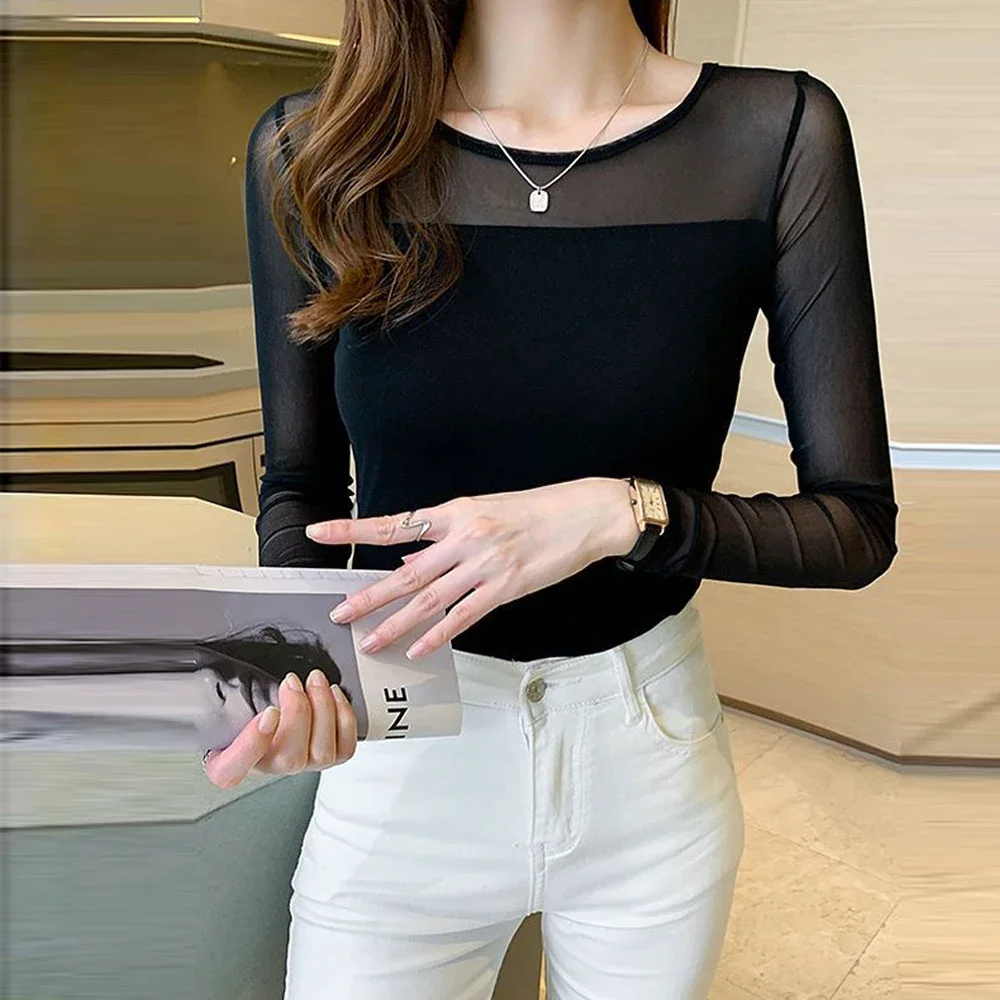 Женская модная перспективная сетчатая футболка женская рубашка S-2XL с круглым