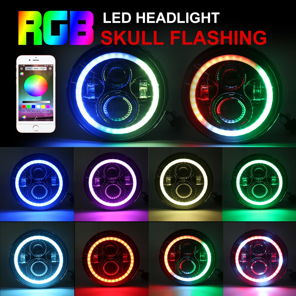 Система De Iluminacions Motorcycle Led 105W Drl Kit Faros Ambar Rgb 7 &quotRound Halo RGB Bulb Фары