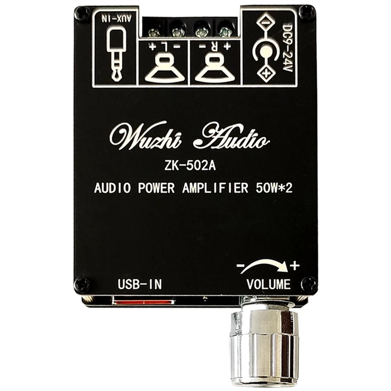 

NEW-ZK-502A Mini Bluetooth 5.1 DC9-24V Audio Digital Power Amplifier Board Module 2.1 Channel 2.0 Stereo 50Wx2 Amp Board