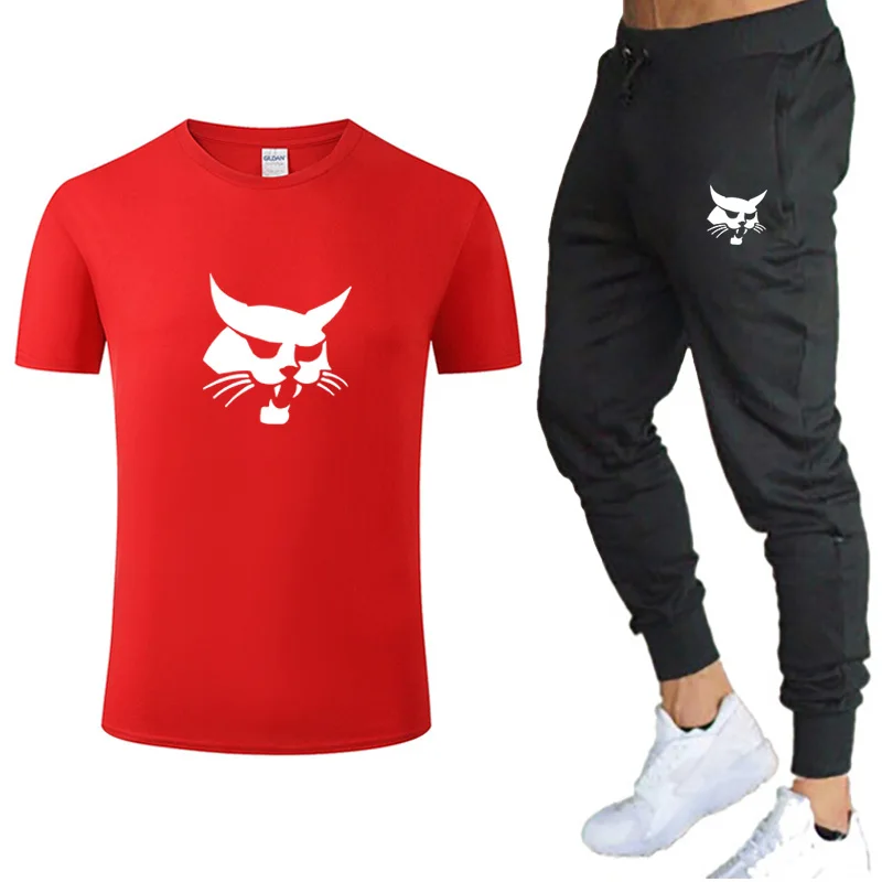 

New Summer Cotton Bobcat Logo Men's Sets T-shirt +Trouser Sets Sportswear Jogging Pants Polos Streetwear Tops T-shirt Men's Suit