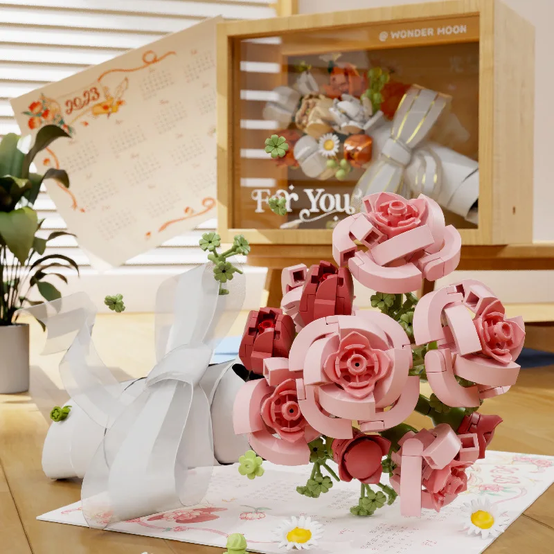 

2023 Romantic Rose Photo Frame Immortal Bouquet Building Blocks Puzzle Model Assembled Toy Boys Give Girls Valentine's Day Gifts