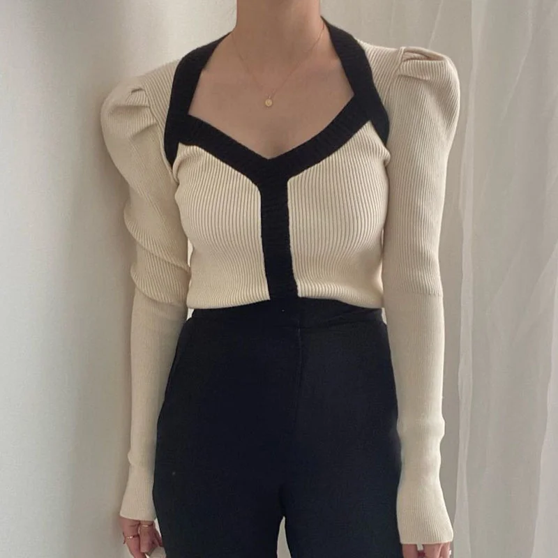 

Женский пуловер, корейский шикарный свитер с французским воротником на воротнике и узким рукавом, женский свитер с лесом