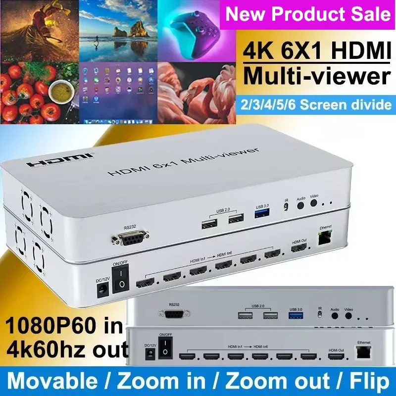4K 6x1 HDMI Multi-viewer Четырехэкранный мультиприемник для сегментации Бесшовный