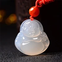 hot selling natural hand carved ice chalcedony buddha jade necklace pendant fashion accessories men women luck gifts amulet for