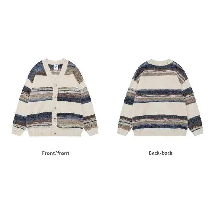 Осень 2024 новая японская винтажная полосатая куртка в стиле Idle вязаный кардиган