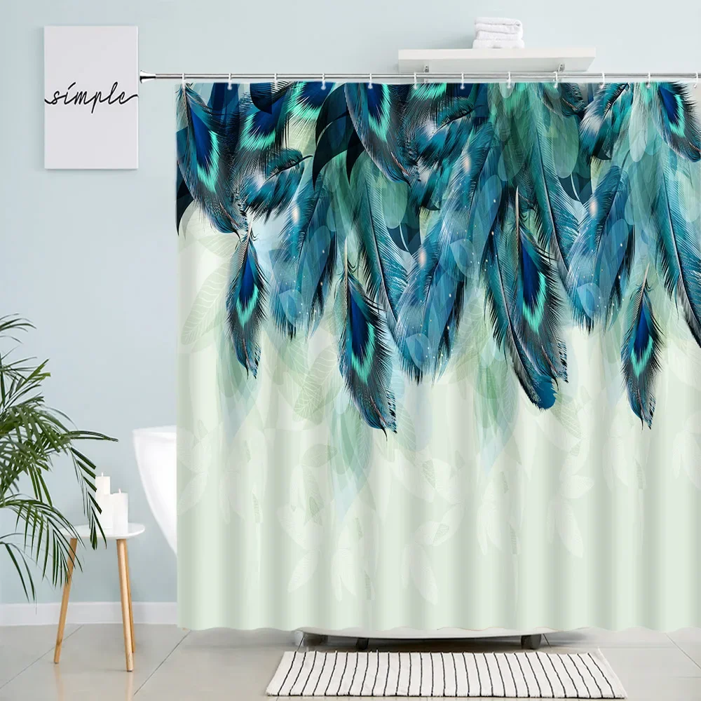 Синие павлины перо занавески для душа акварельное искусство набор занавесок