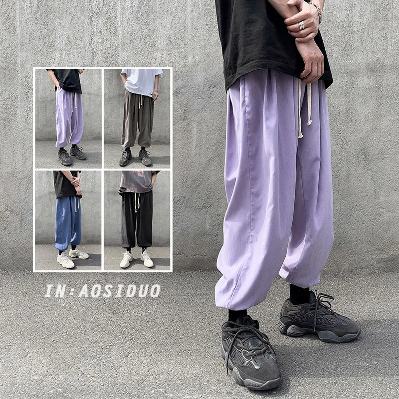 

Summer 4-color Thin Casual Pants Men Fashion Casual Wide-leg Pants Men Streetwear Loose Hip-hop Straight Pants Mens Trousers