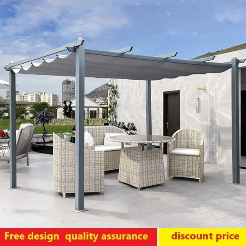 

Outdoor retractable sunshade sunscreen car shed aluminum alloy grape frame custom villa courtyard leisure landscape canopy