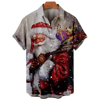 New Christmas Shirts For Men 3d Print Santa Short Sleeve T Shirt Fashion Xmas Blouse Oversized Tees Shirt Men Clothing Camisas 2