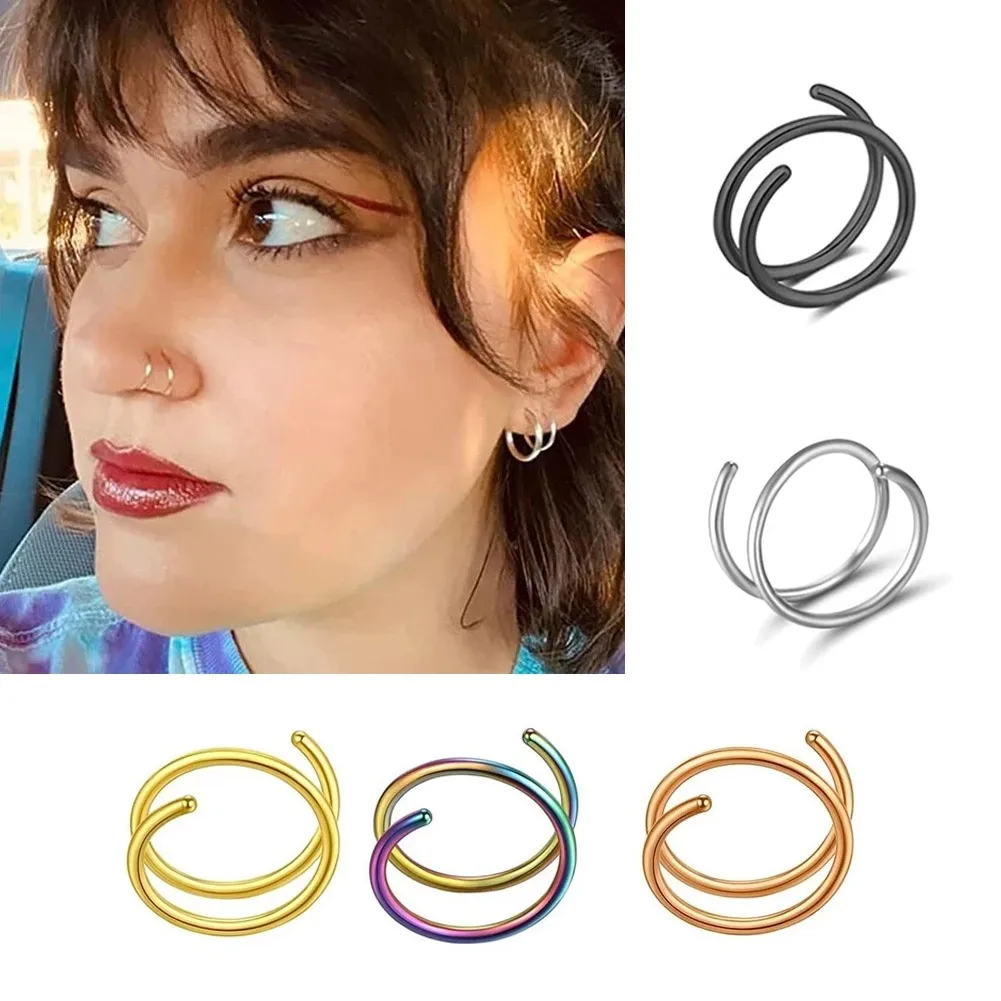 

1 Pcs Stainless Steel Double Nose Hoop Ring Silver Color Spiral Nose Hoop for Women Men Nostril Piercing Jewelry Nose Ring 2022