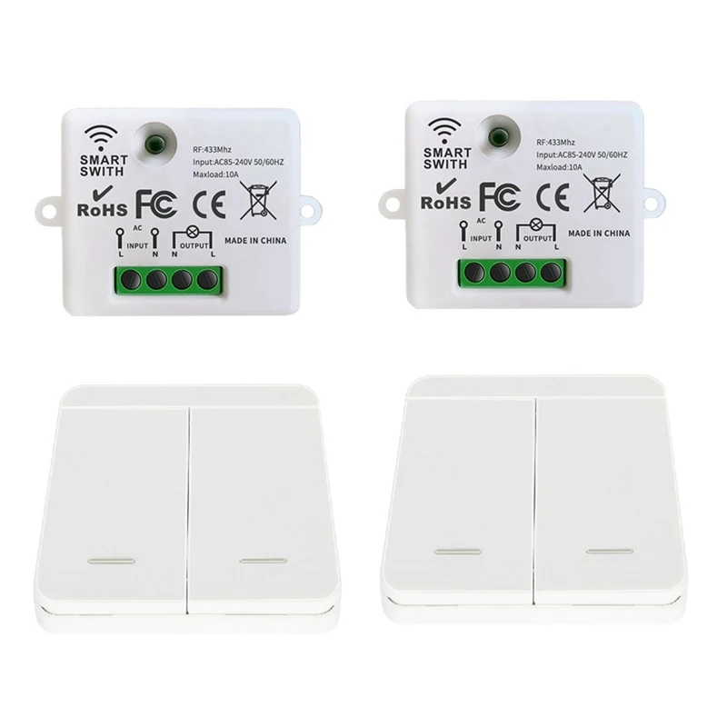 

433Mhz Smart Wireless Switch RF Self-Powered Push Button Wall Panels Remote Controller Light Switch 2Gang Wall Switch