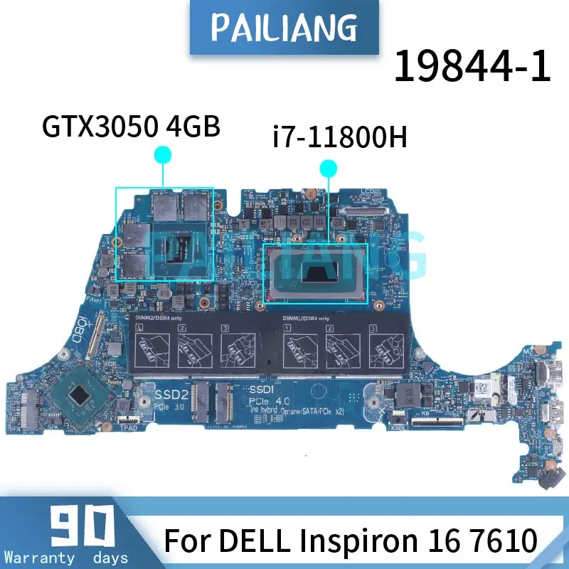 

19844-1 For DELL Inspiron 16 7610 Vostro 7510 Laptop Motherboard CN-0GNCM6 0GNCM6 GTX3050/GTX3050Ti Notebook Mainboard Full Test