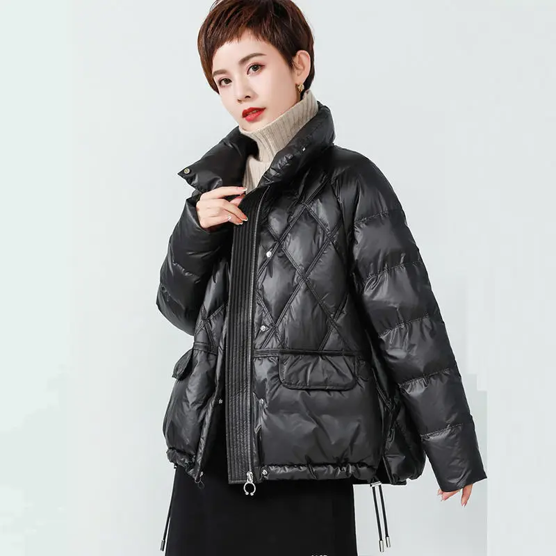 

Женская куртка на белом утином пуху, Короткая свободная куртка с воротником-стойкой, модель D87 в Корейском стиле на осень и зиму, 2022