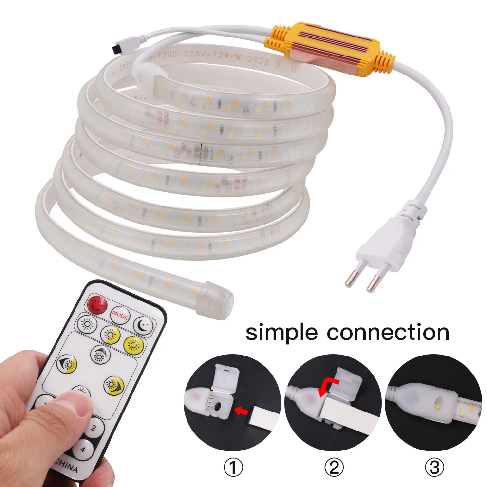 

220V LED Strip Super Bright LED Light High Safety 120LEDs/m Flexible Led Tape Light 2 in 1 Outdoor Waterproof LED Strip Lights