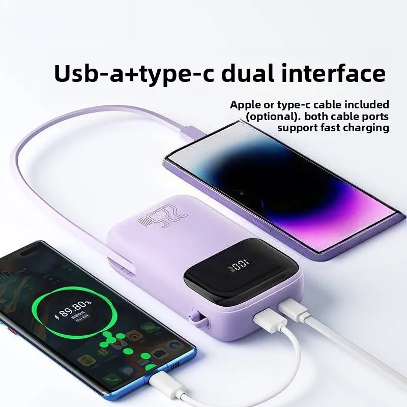 Фото Портативное зарядное устройство (Power Bank) 22.5W 20000mAh с большой емкостью и встроенным кабелем для iPhone и Android: мини-павербанк для быстрой зарядки №3