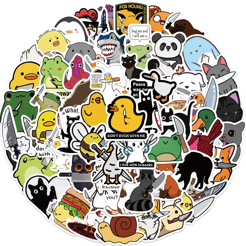 10/30/60PCS with Knife Funny Animal Sticker Vinyl Decal for 