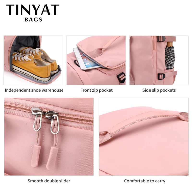 TINYAT Large Capacity Women's Travel Bag Casual Weekend Travel Backpack Ladies Sports Yoga Luggage Bags Multifunction Crossbody