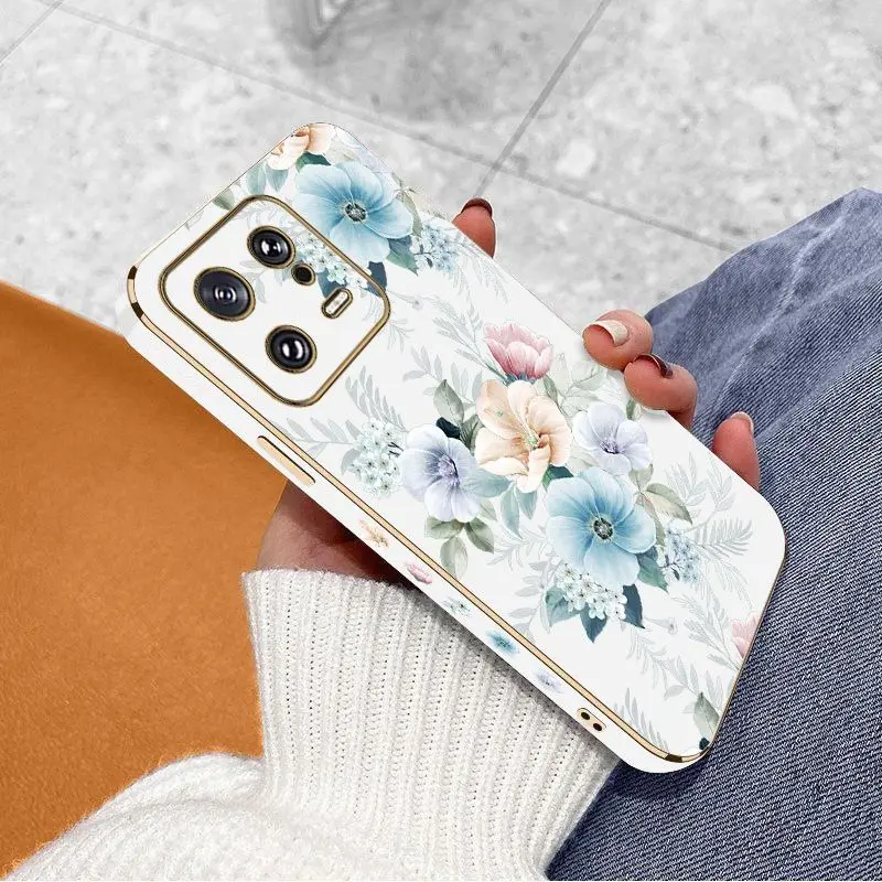 Colored Jasmine Flowers Luxury Plating Phone Case For Xiaomi Mi 13 12S Ultra 13 Pro 11T Ultra 12 12T 11 11 Lite 10 10T Cover