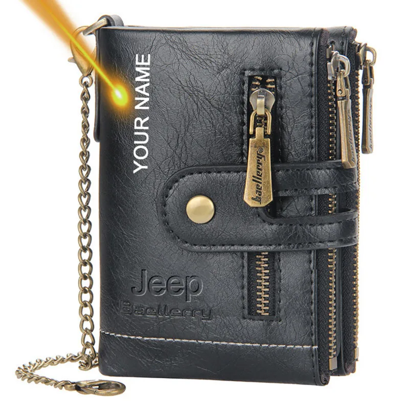 

Luxury Chain Wallet Men Designer Brand Famous High Quality Leather Short Zipper Coin Purse Carteira Masculina Couro Hombre 2022