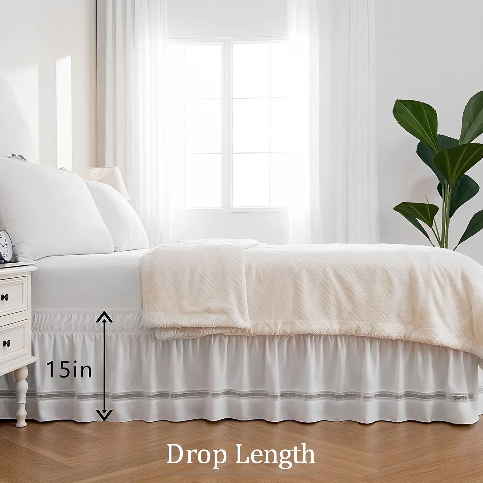 

Wrap Around Bed Skirt Elegant Ruffled Bedskirt Elastic Bands 15inch Height Fade Resistant Cover Bed Skirt Machine Washable Beds