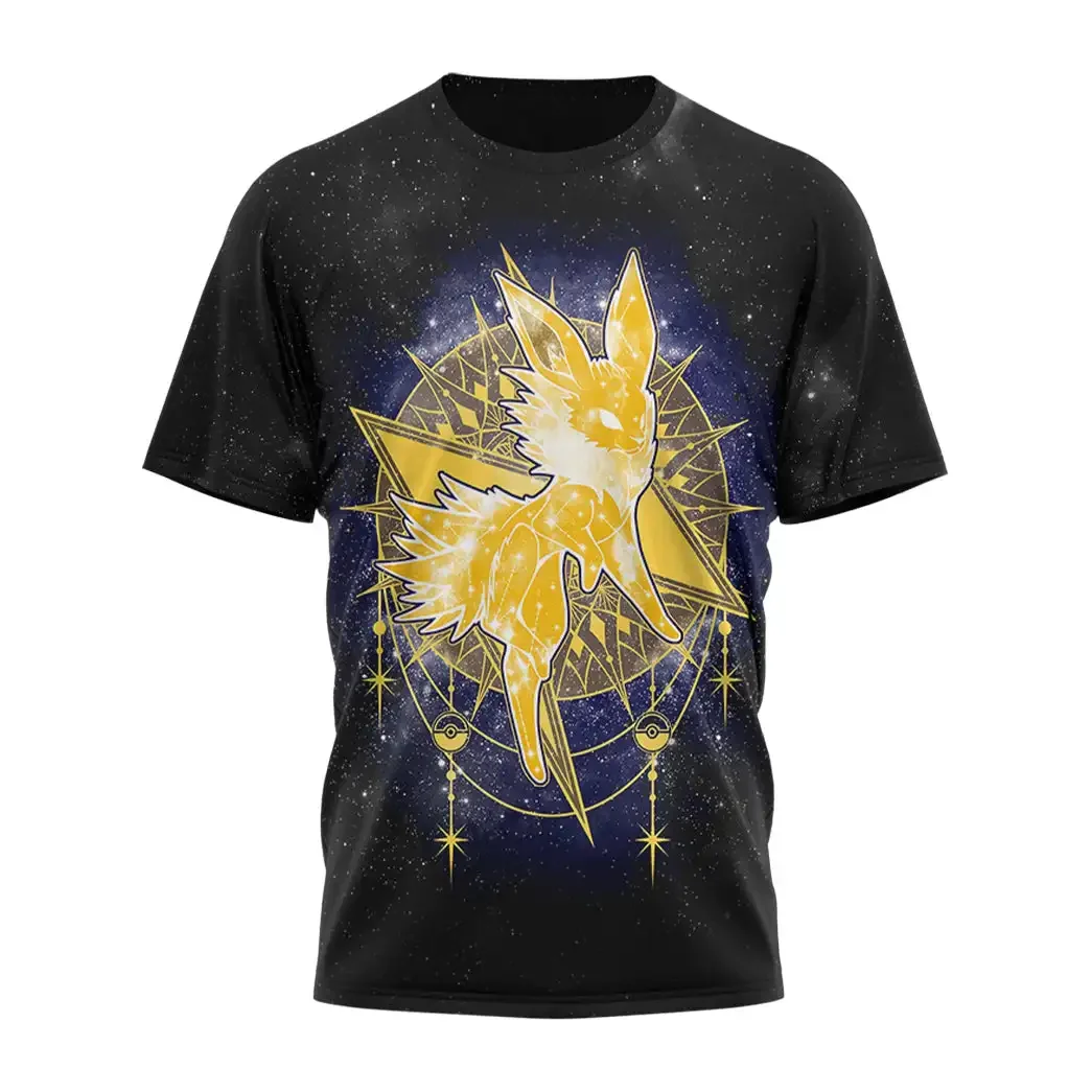 

3D футболки с изображением покемона Пикачу жольтеона звездного персонажа для мужчин и женщин для спорта и отдыха с короткими рукавами для детей