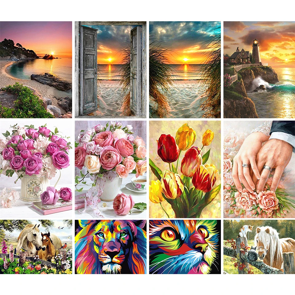

5D DIY Diamond Painting Landscape Animal Flower Rhinestone Picture Full Square Full Diamond Embroidered Gift Home Decoration Kit