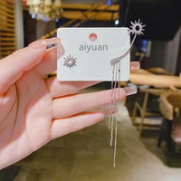 korean version new asymmetric six pointed star tassel pendant earrings for women fashion micro inlaid super flash jewelry gifts