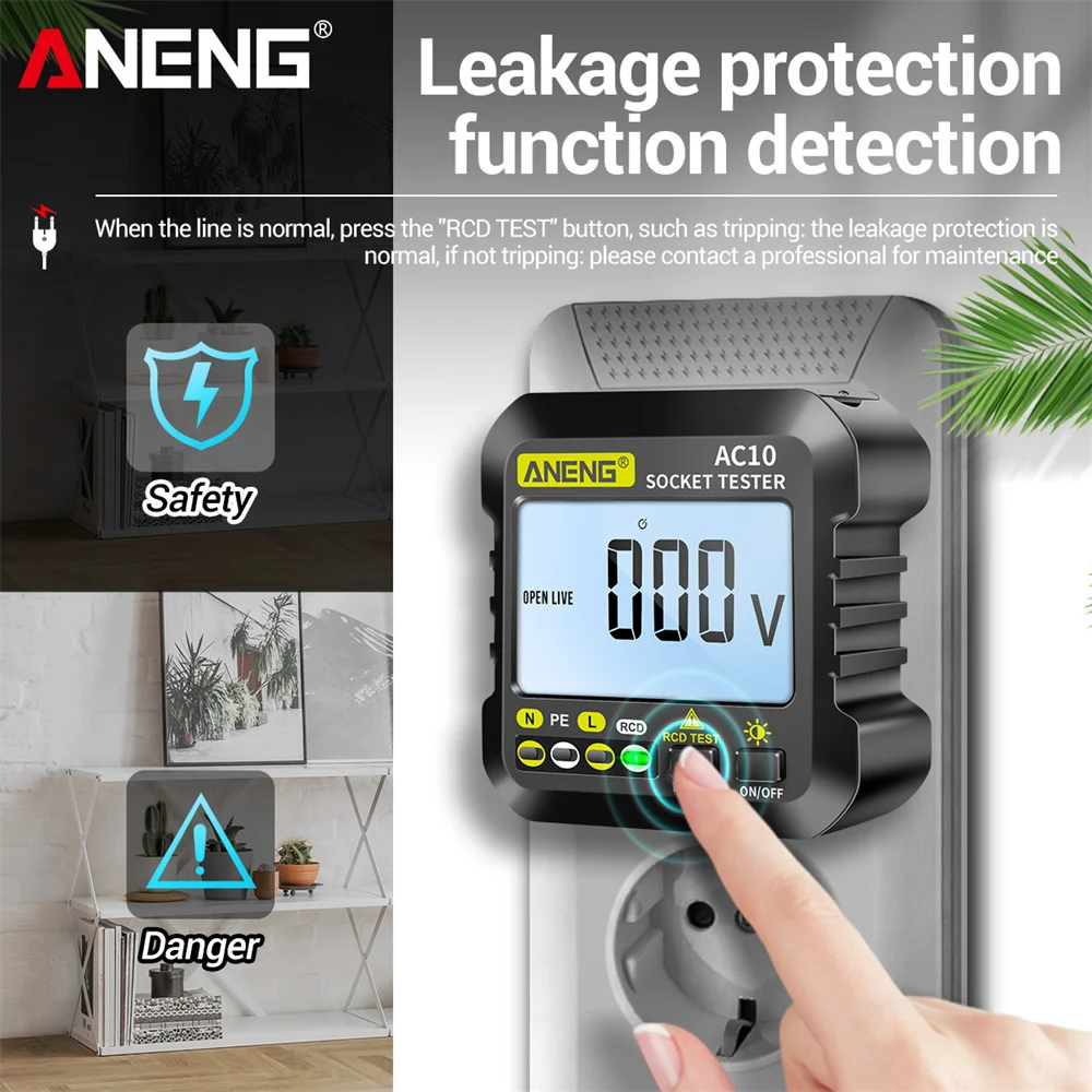 ANENG AC10 тестер розеток Тестер для узо детектор контактов нулевой линии кабеля и