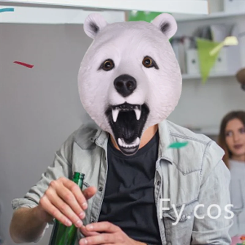 

Polar Bear Mask Halloween party cosplay Cute fun bear animal dress up performance props full face adult latex headdress