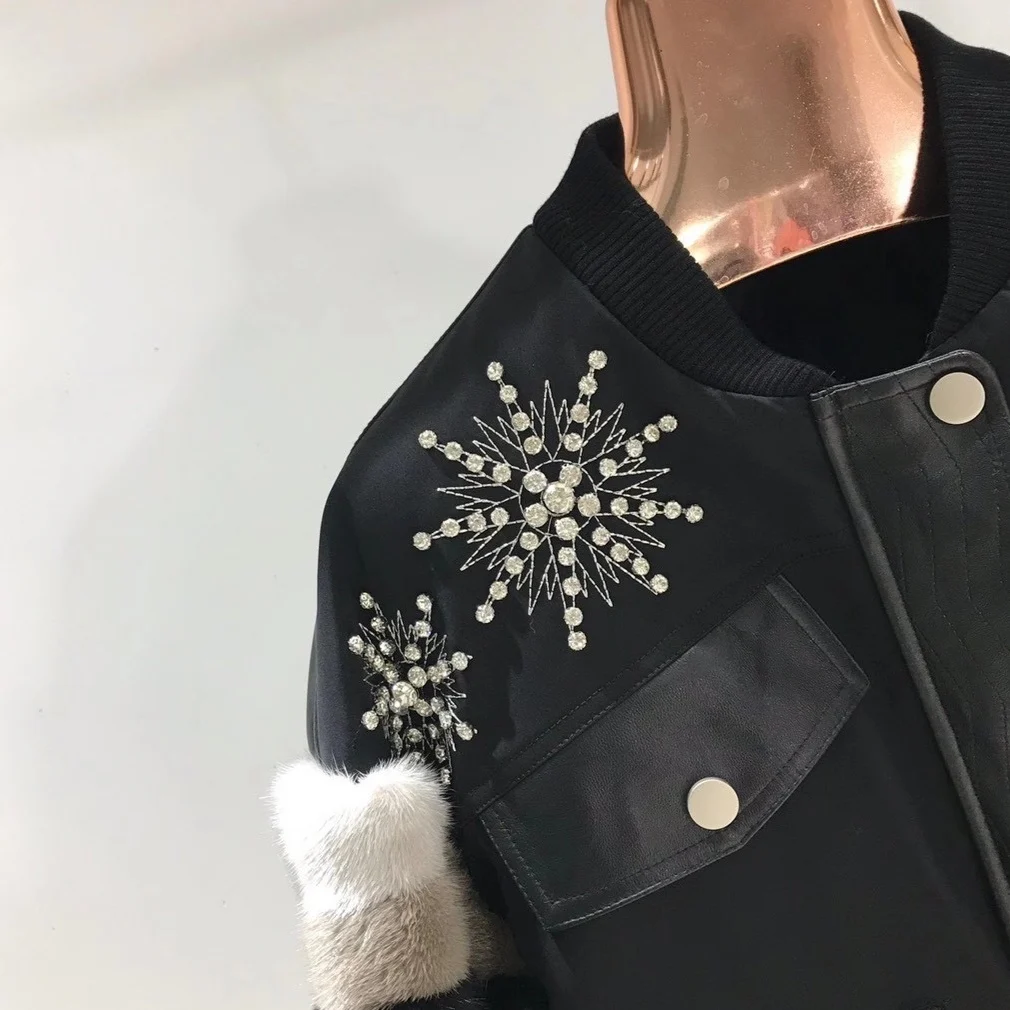 Imported Sheepskin Silver Fox Heavy Work Design Clothing Women's Long Sleeve Winter Fashionable Fur Patchwork Short Jacket